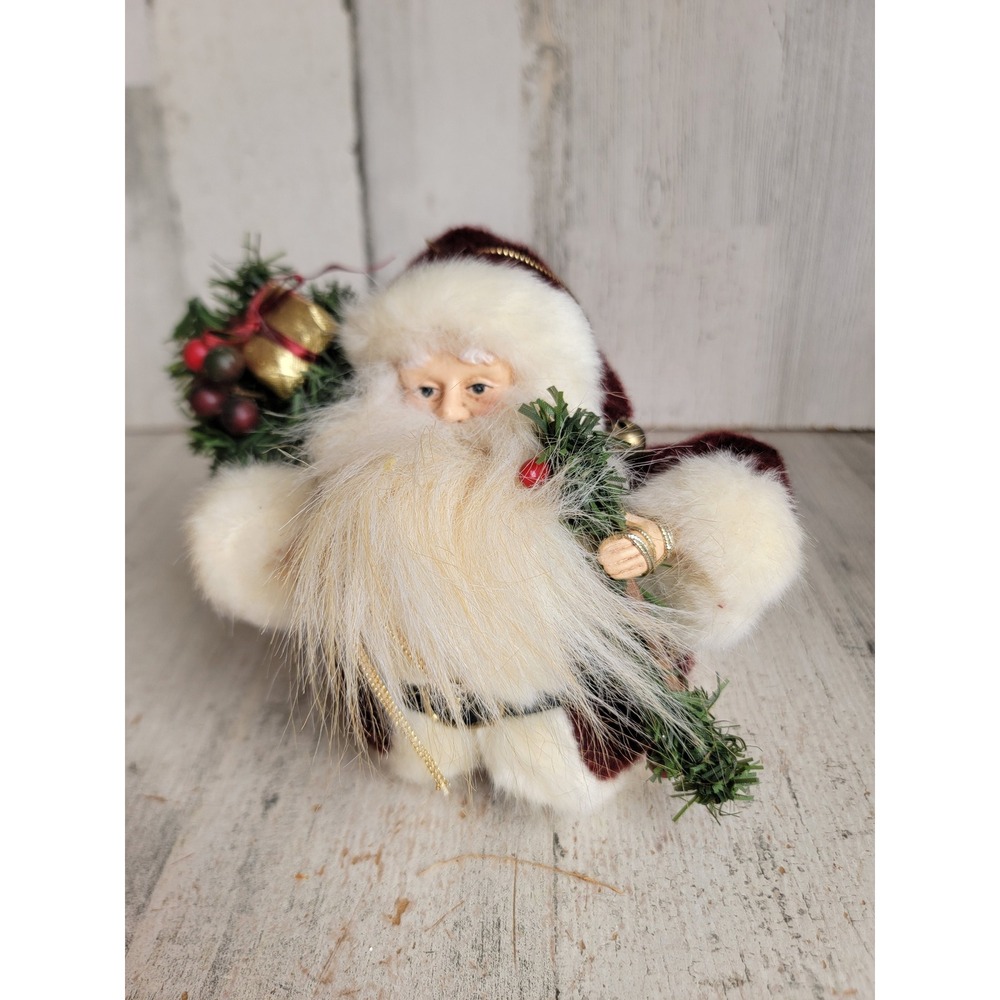 Santa Claus folk art round plush Xmas doll wreath mistletoe Xmas home decor